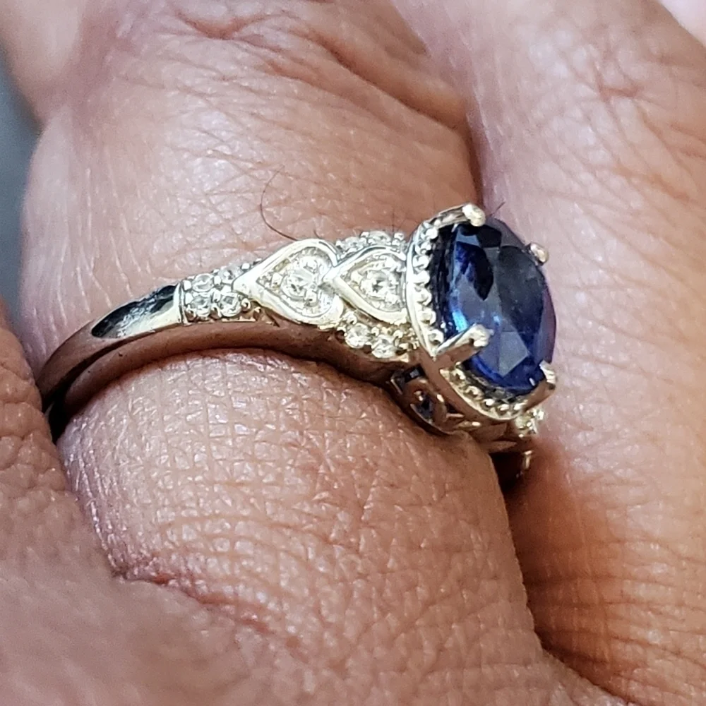 Blue Sapphire White Topaz Ring Platinum over Sterling Silver